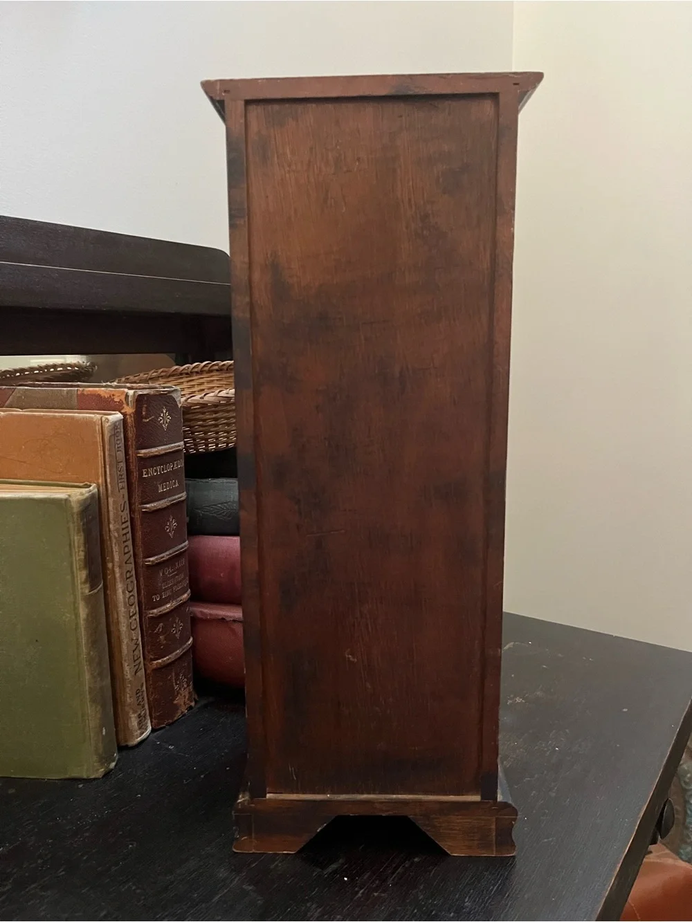 Vintage Wooden Jewelry Cabinet with Floral Inlay - Dark Brown